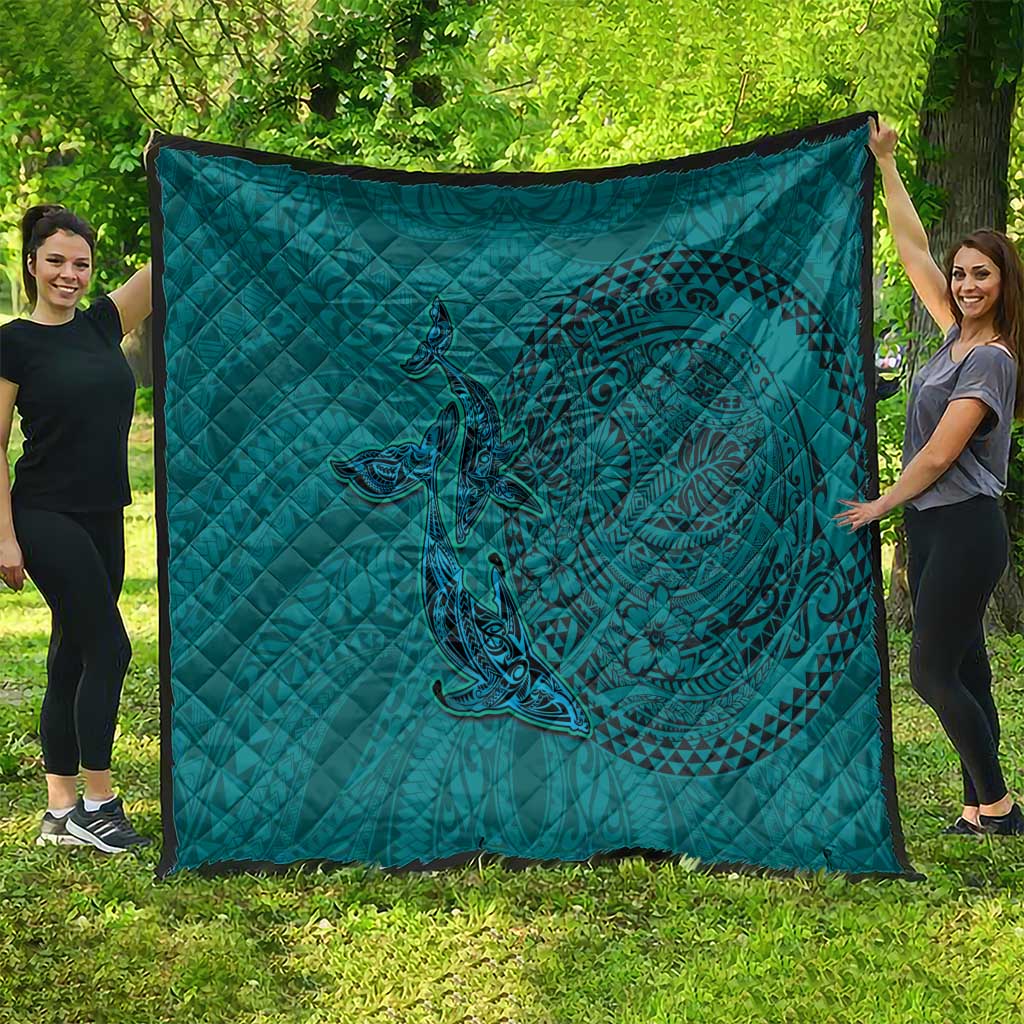 Hawaiian Whales Polynesian Art Motifs Quilt Turquoise Color - Polynesian Pride