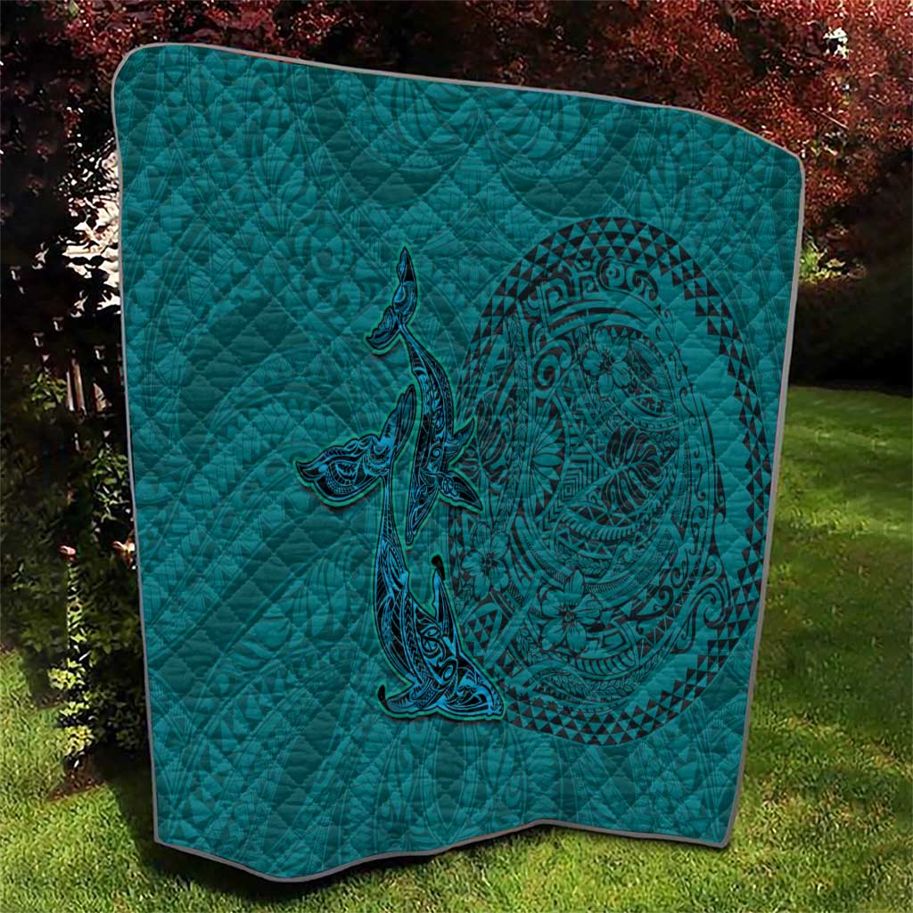 Hawaiian Whales Polynesian Art Motifs Quilt Turquoise Color - Polynesian Pride