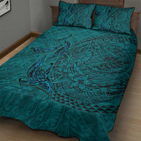 Hawaiian Whales Polynesian Art Motifs Quilt Bed Set Turquoise Color - Polynesian Pride