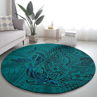 Hawaiian Whales Polynesian Art Motifs Round Carpet Turquoise Color - Polynesian Pride