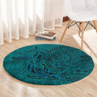 Hawaiian Whales Polynesian Art Motifs Round Carpet Turquoise Color - Polynesian Pride