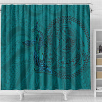 Hawaiian Whales Polynesian Art Motifs Shower Curtain Turquoise Color - Polynesian Pride