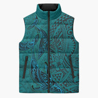 Hawaiian Whales Polynesian Art Motifs Sleeveless Puffer Jacket Turquoise Color - Polynesian Pride