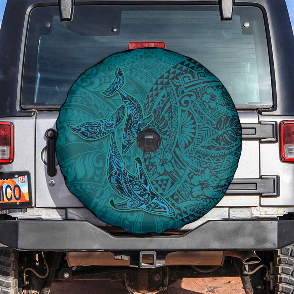 Hawaiian Whales Polynesian Art Motifs Spare Tire Cover Turquoise Color - Polynesian Pride