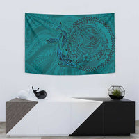 Hawaiian Whales Polynesian Art Motifs Tapestry Turquoise Color - Polynesian Pride