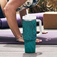 Hawaiian Whales Polynesian Art Motifs Tumbler With Handle Turquoise Color - Polynesian Pride