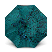 Hawaiian Whales Polynesian Art Motifs Umbrella Turquoise Color - Polynesian Pride