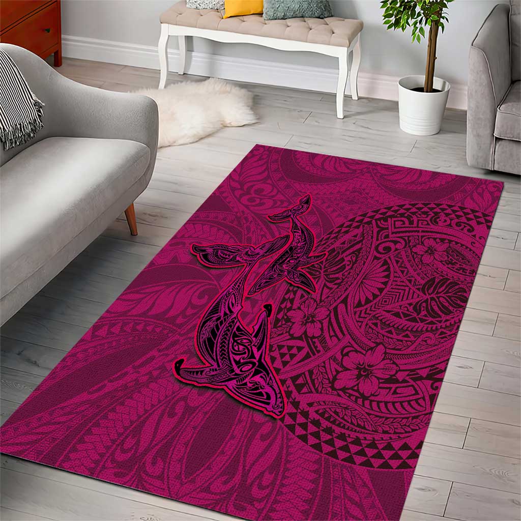Hawaiian Whales Polynesian Art Motifs Area Rug Pink Color - Polynesian Pride