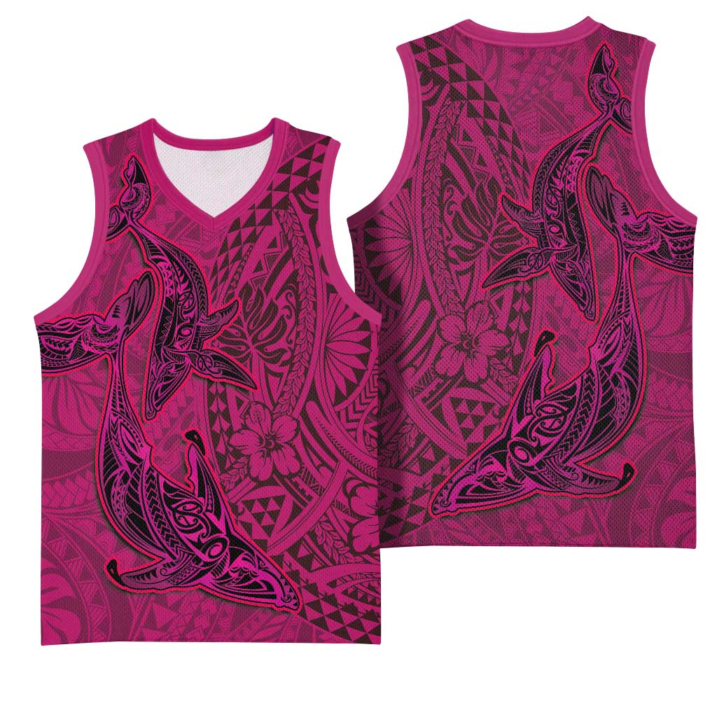 Hawaiian Whales Polynesian Art Motifs Basketball Jersey Pink Color - Polynesian Pride