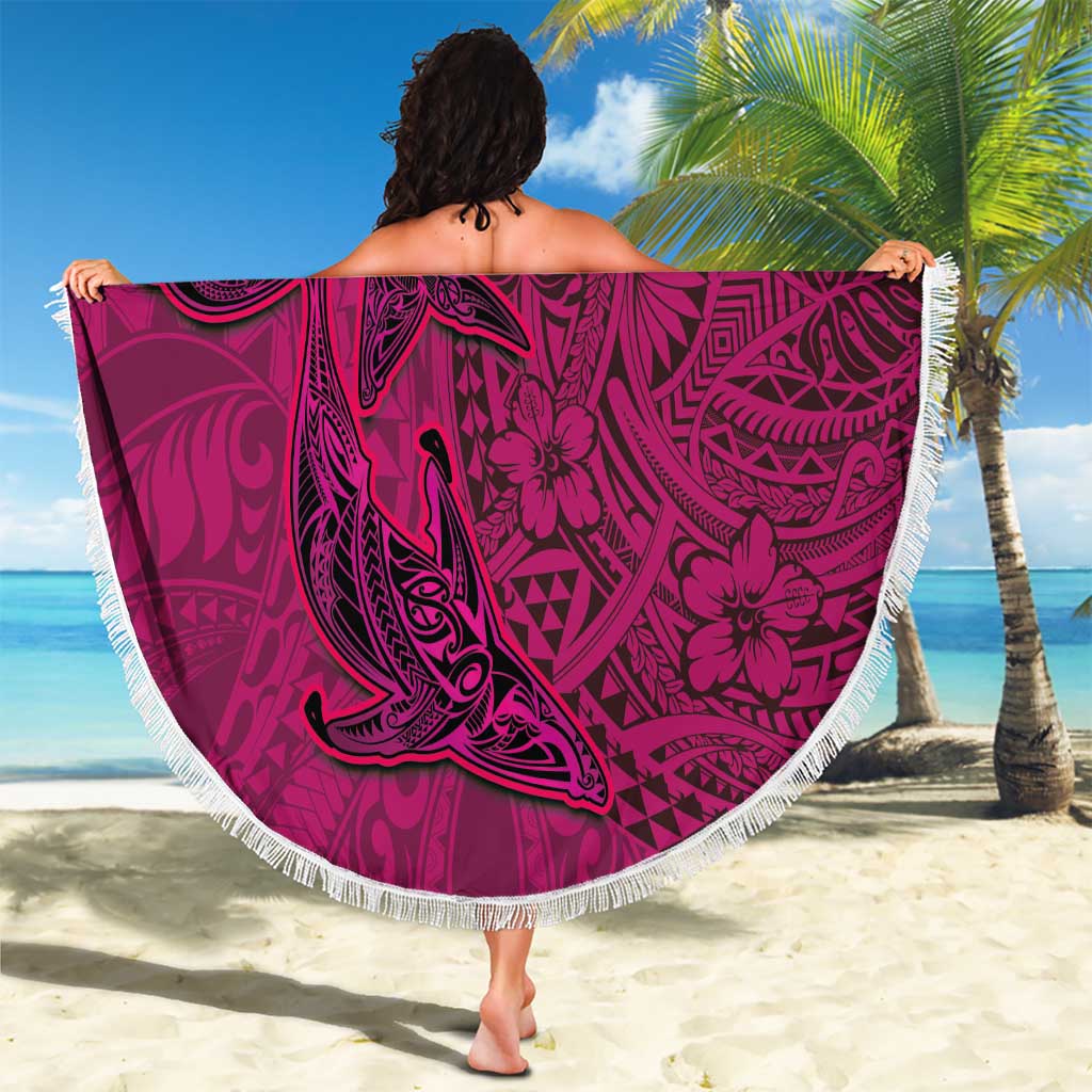 Hawaiian Whales Polynesian Art Motifs Beach Blanket Pink Color - Polynesian Pride