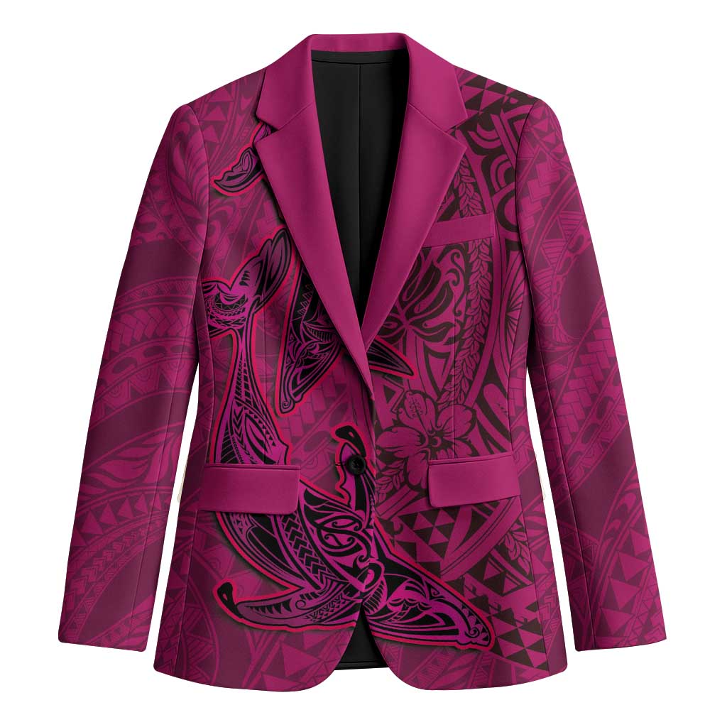 Hawaiian Whales Polynesian Art Motifs Blazer Pink Color - Polynesian Pride