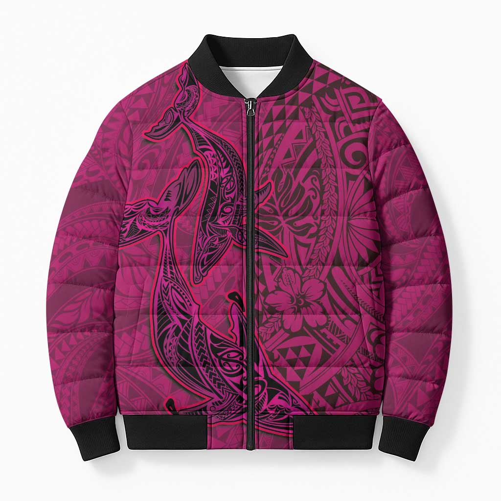 Hawaiian Whales Polynesian Art Motifs Bomber Puffer Jacket Pink Color - Polynesian Pride