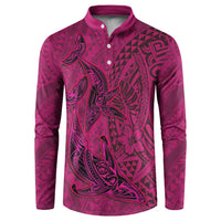 Hawaiian Whales Polynesian Art Motifs Button Sweatshirt Pink Color - Polynesian Pride