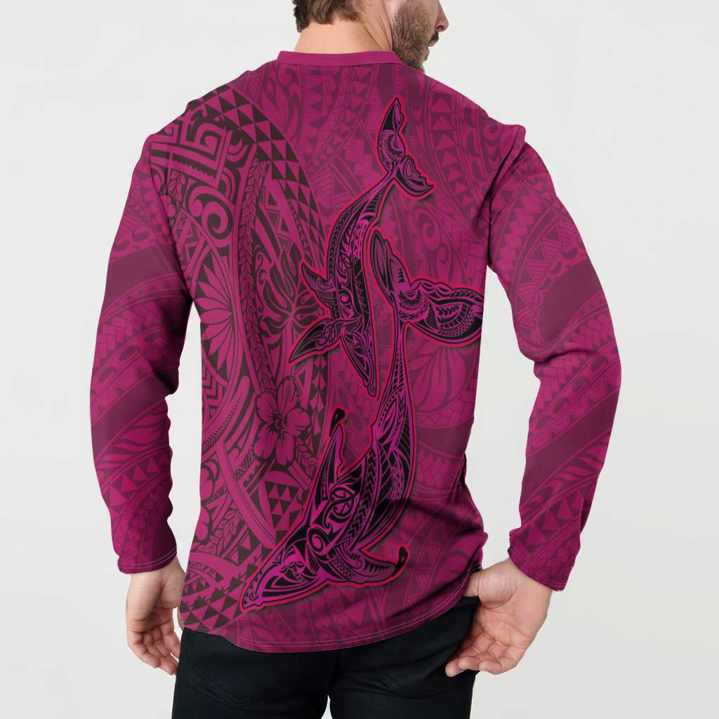 Hawaiian Whales Polynesian Art Motifs Button Sweatshirt Pink Color - Polynesian Pride