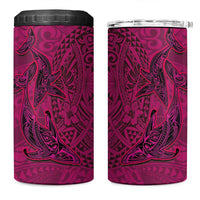 Hawaiian Whales Polynesian Art Motifs 4 in 1 Can Cooler Tumbler Pink Color - Polynesian Pride