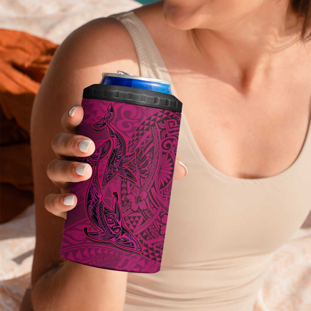 Hawaiian Whales Polynesian Art Motifs 4 in 1 Can Cooler Tumbler Pink Color - Polynesian Pride