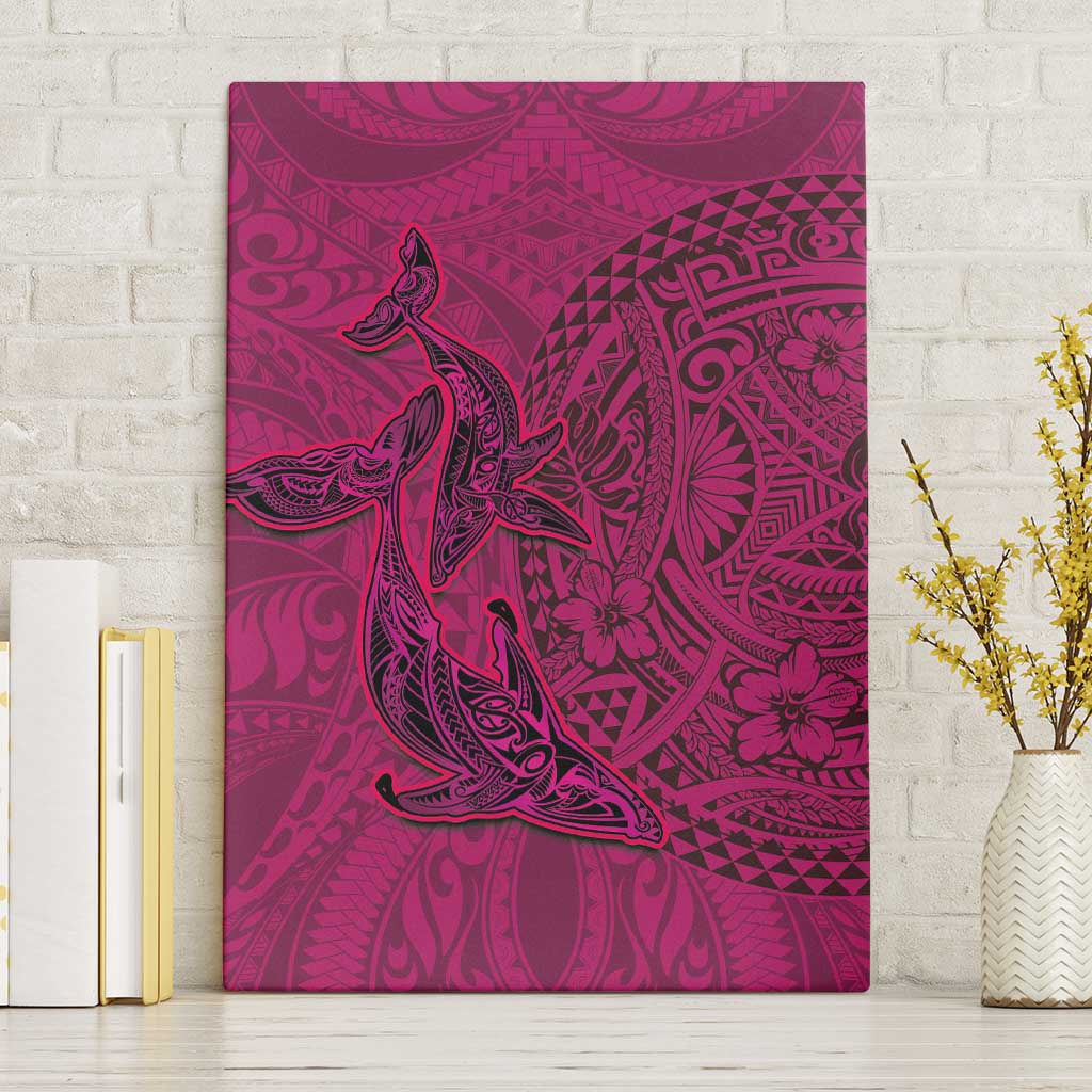 Hawaiian Whales Polynesian Art Motifs Canvas Wall Art Pink Color - Polynesian Pride