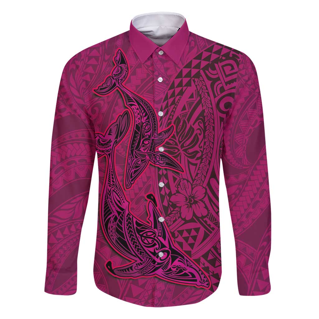 Hawaiian Whales Polynesian Art Motifs Family Matching Mermaid Dress and Hawaiian Shirt Pink Color - Polynesian Pride