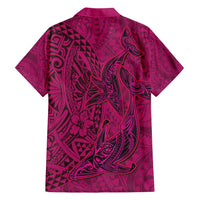 Hawaiian Whales Polynesian Art Motifs Family Matching Off Shoulder Maxi Dress and Hawaiian Shirt Pink Color - Polynesian Pride