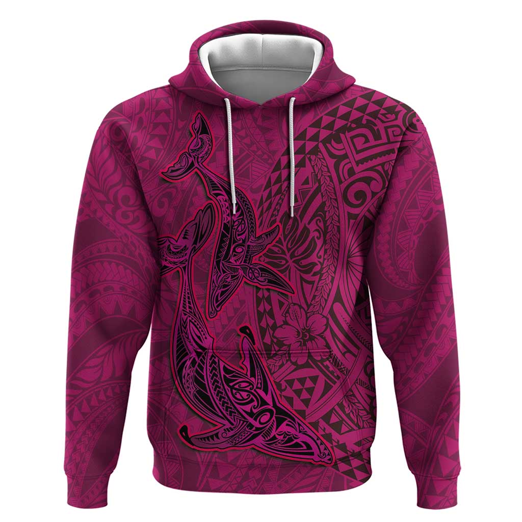 Hawaiian Whales Polynesian Art Motifs Hoodie Pink Color - Polynesian Pride