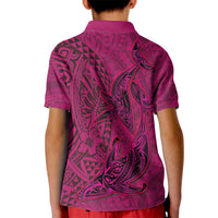 Hawaiian Whales Polynesian Art Motifs Kid Polo Shirt Pink Color - Polynesian Pride