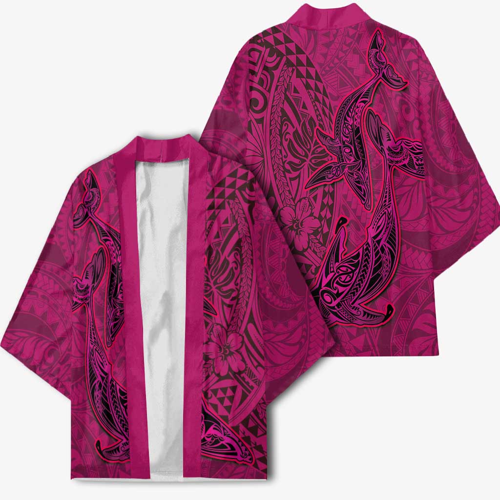 Hawaiian Whales Polynesian Art Motifs Kimono Pink Color - Polynesian Pride