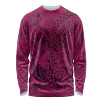 Hawaiian Whales Polynesian Art Motifs Long Sleeve Shirt Pink Color - Polynesian Pride