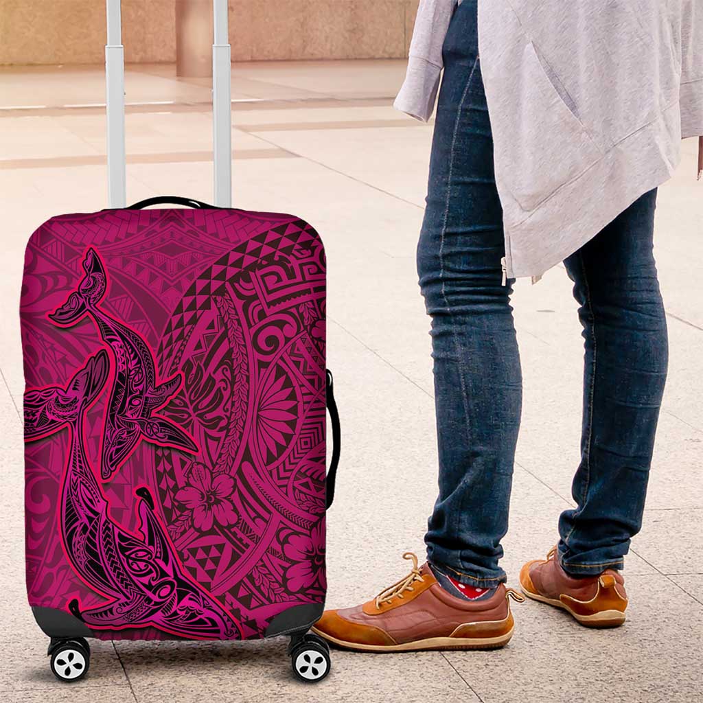 Hawaiian Whales Polynesian Art Motifs Luggage Cover Pink Color - Polynesian Pride