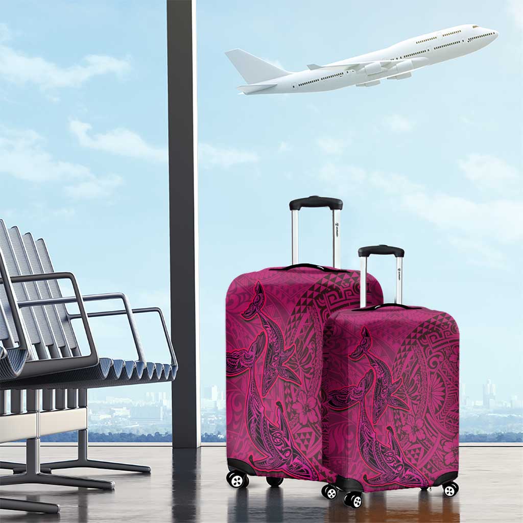 Hawaiian Whales Polynesian Art Motifs Luggage Cover Pink Color - Polynesian Pride