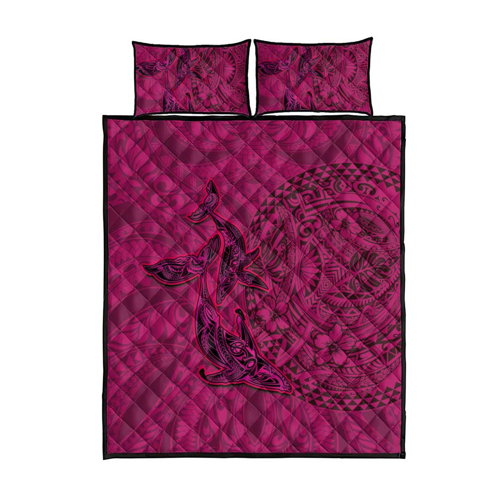 Hawaiian Whales Polynesian Art Motifs Quilt Bed Set Pink Color - Polynesian Pride