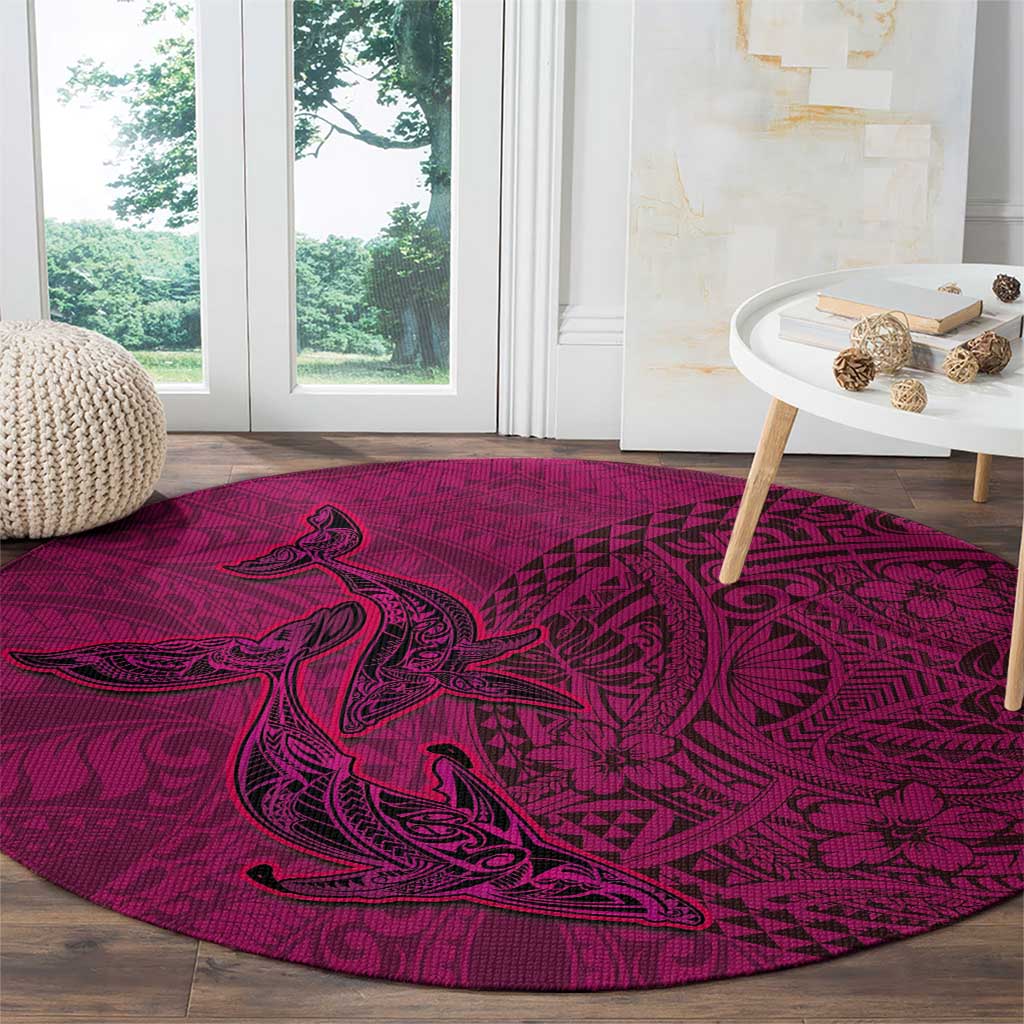 Hawaiian Whales Polynesian Art Motifs Round Carpet Pink Color - Polynesian Pride