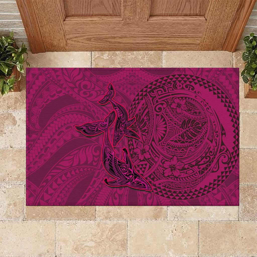 Hawaiian Whales Polynesian Art Motifs Rubber Doormat Pink Color - Polynesian Pride