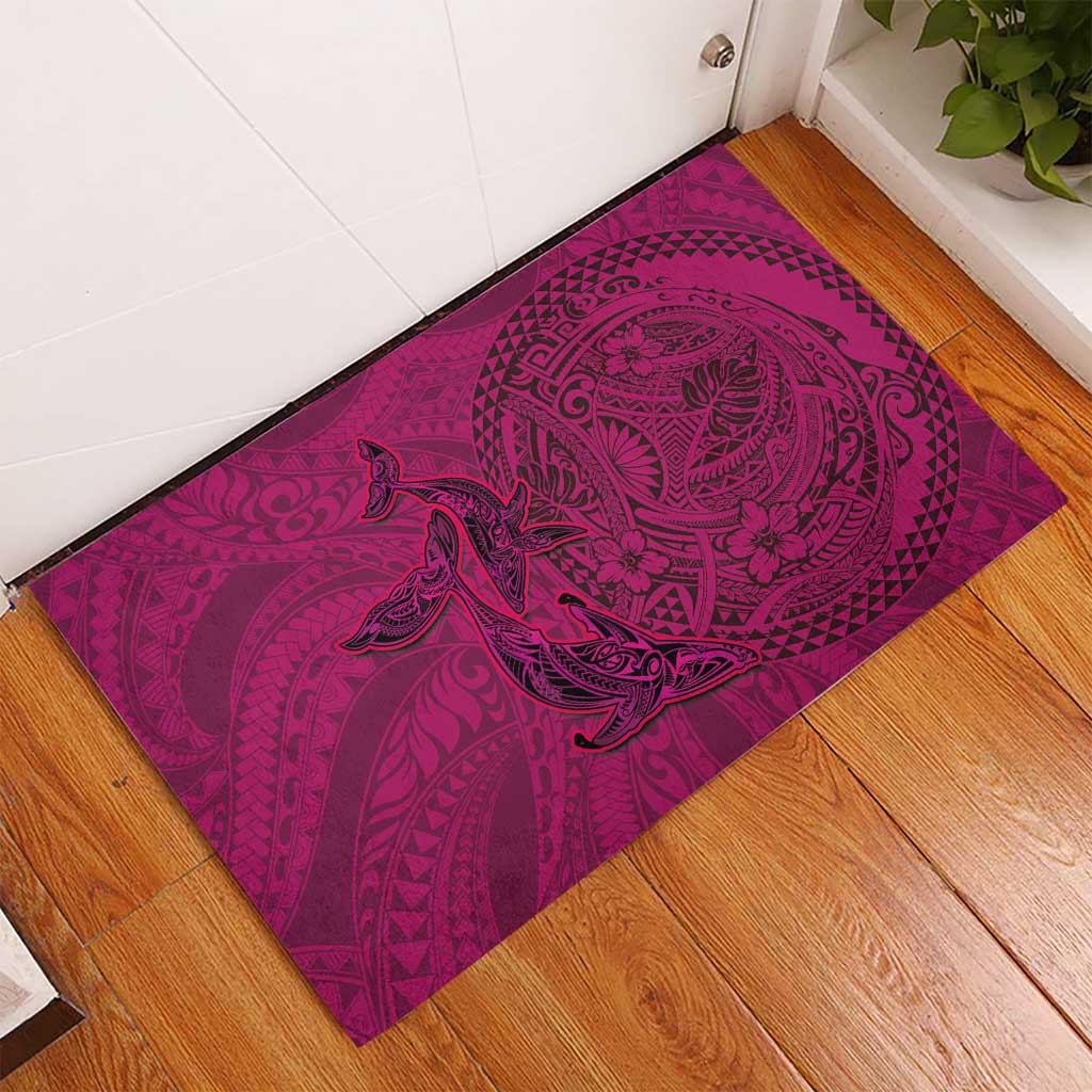 Hawaiian Whales Polynesian Art Motifs Rubber Doormat Pink Color - Polynesian Pride