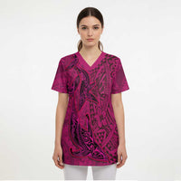 Hawaiian Whales Polynesian Art Motifs Scrub Top Pink Color - Polynesian Pride