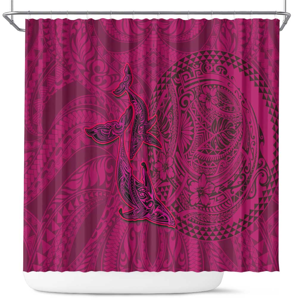 Hawaiian Whales Polynesian Art Motifs Shower Curtain Pink Color - Polynesian Pride