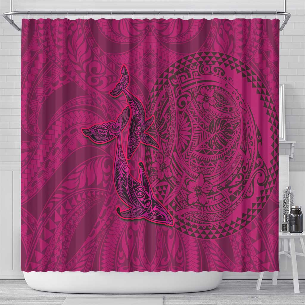 Hawaiian Whales Polynesian Art Motifs Shower Curtain Pink Color - Polynesian Pride