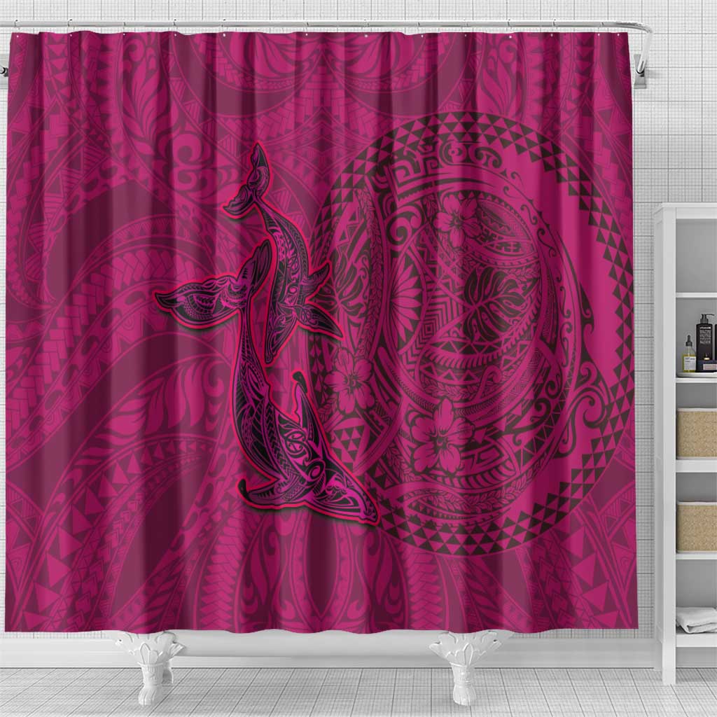Hawaiian Whales Polynesian Art Motifs Shower Curtain Pink Color - Polynesian Pride