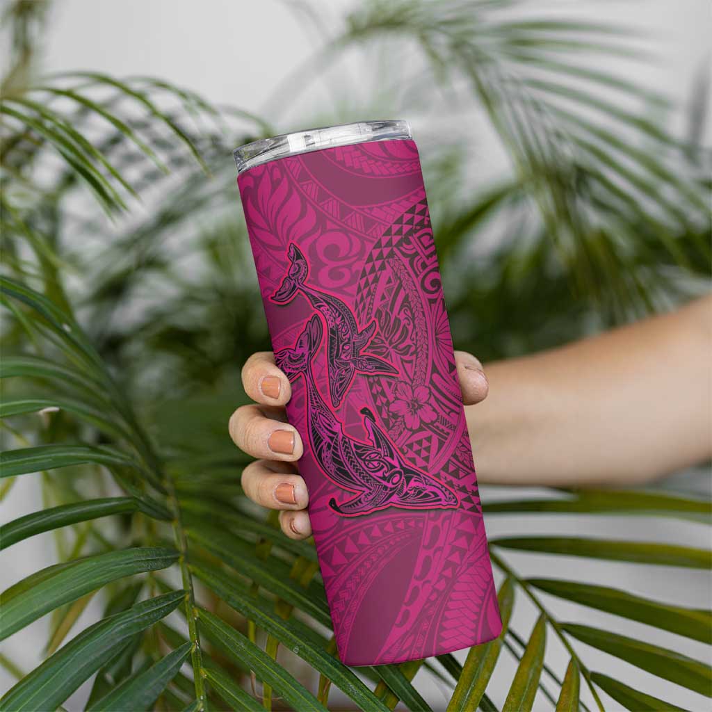 Hawaiian Whales Polynesian Art Motifs Skinny Tumbler Pink Color - Polynesian Pride