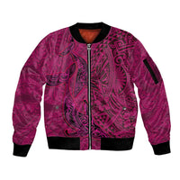 Hawaiian Whales Polynesian Art Motifs Sleeve Zip Bomber Jacket Pink Color - Polynesian Pride