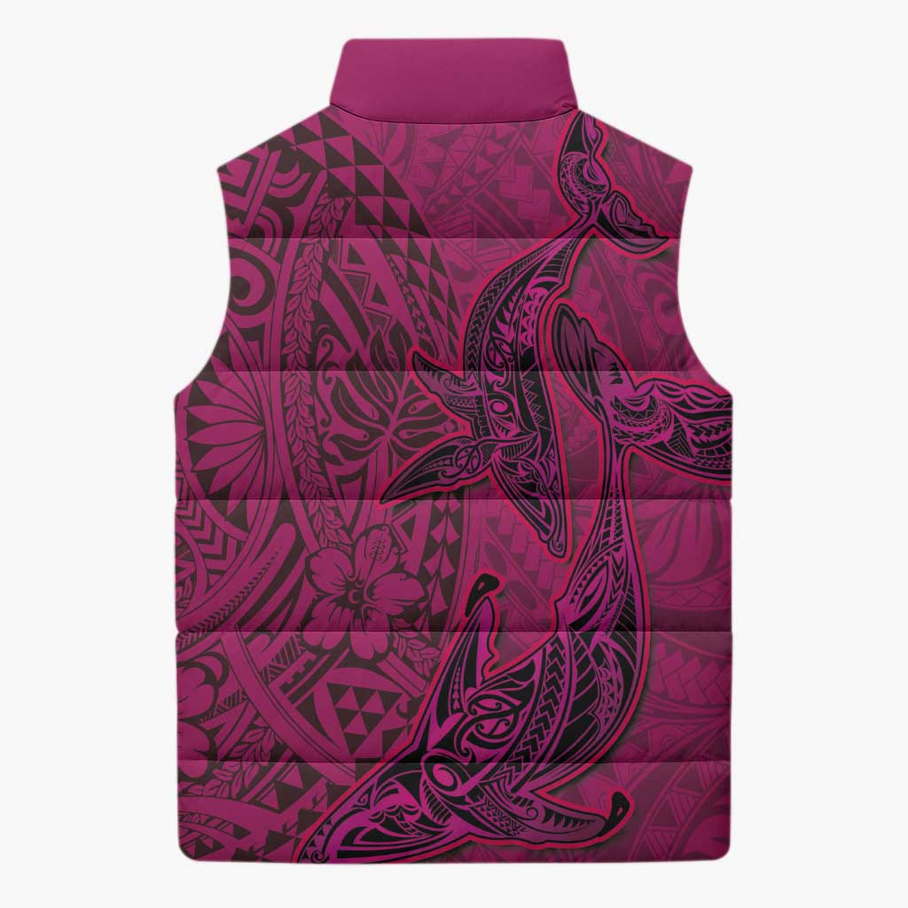 Hawaiian Whales Polynesian Art Motifs Sleeveless Puffer Jacket Pink Color - Polynesian Pride