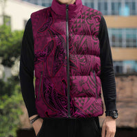 Hawaiian Whales Polynesian Art Motifs Sleeveless Puffer Jacket Pink Color - Polynesian Pride