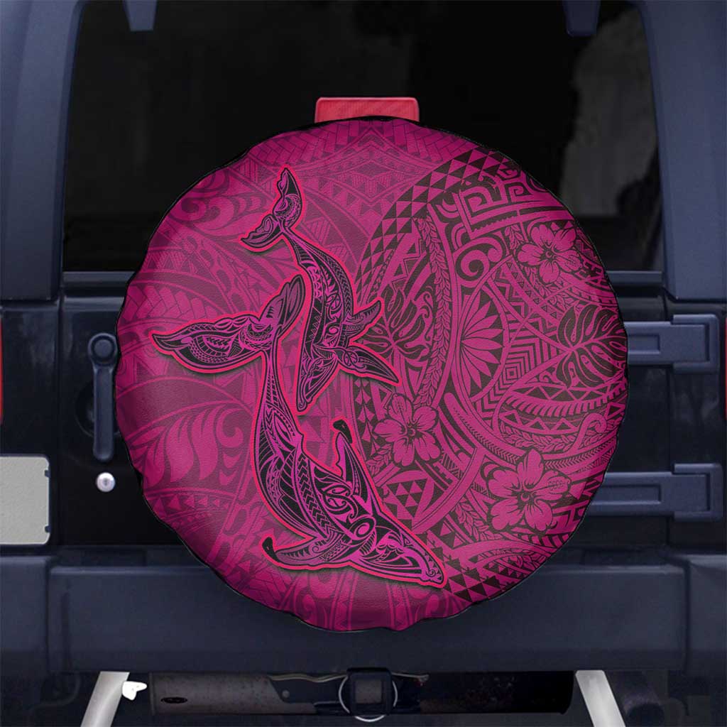 Hawaiian Whales Polynesian Art Motifs Spare Tire Cover Pink Color - Polynesian Pride