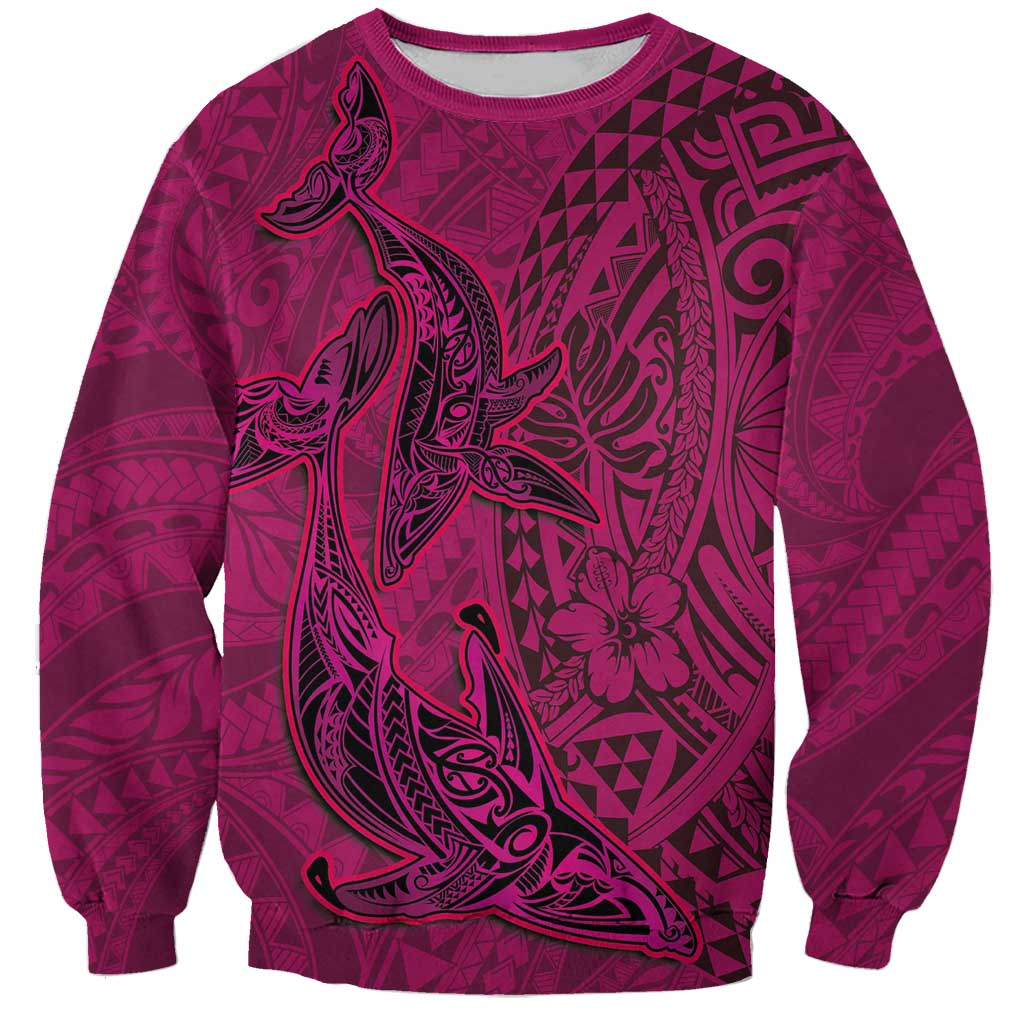 Hawaiian Whales Polynesian Art Motifs Sweatshirt Pink Color - Polynesian Pride