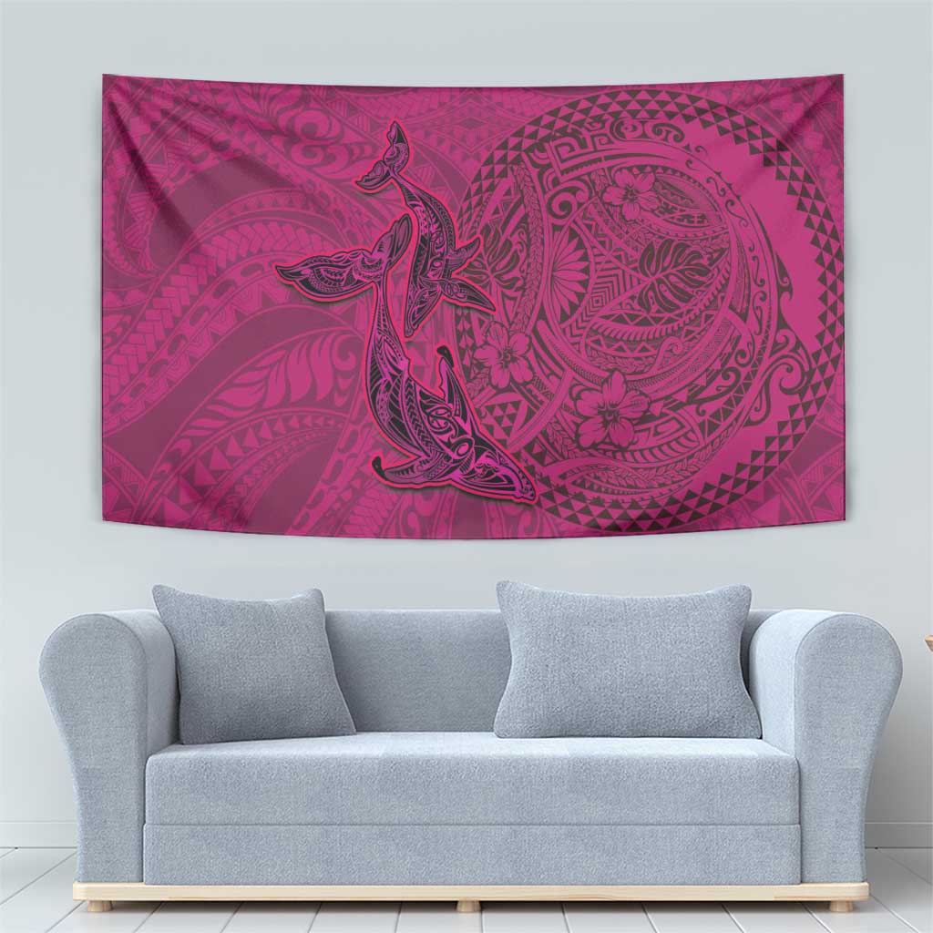 Hawaiian Whales Polynesian Art Motifs Tapestry Pink Color - Polynesian Pride