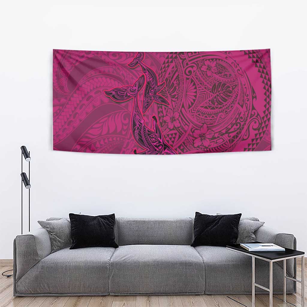 Hawaiian Whales Polynesian Art Motifs Tapestry Pink Color - Polynesian Pride