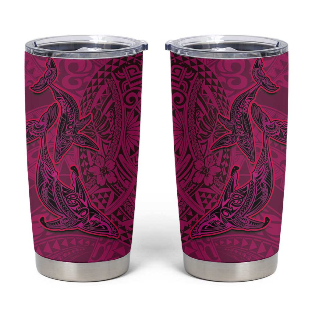 Hawaiian Whales Polynesian Art Motifs Tumbler Cup Pink Color - Polynesian Pride