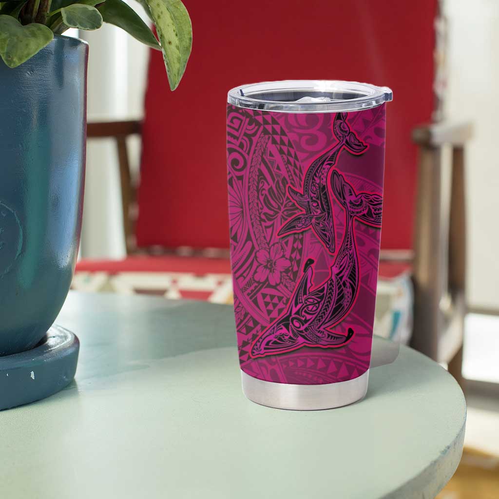 Hawaiian Whales Polynesian Art Motifs Tumbler Cup Pink Color - Polynesian Pride