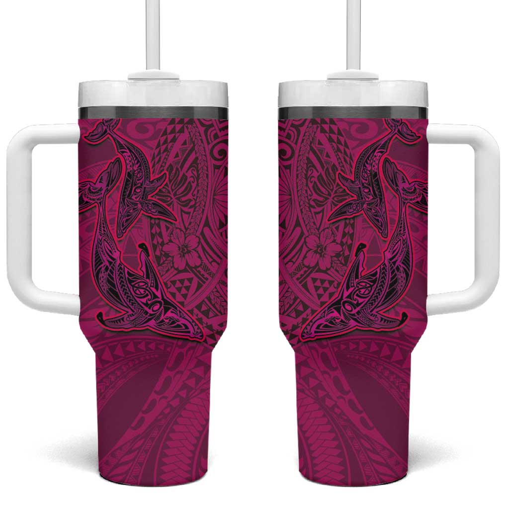 Hawaiian Whales Polynesian Art Motifs Tumbler With Handle Pink Color - Polynesian Pride