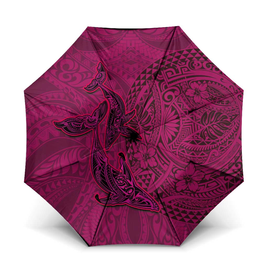 Hawaiian Whales Polynesian Art Motifs Umbrella Pink Color - Polynesian Pride