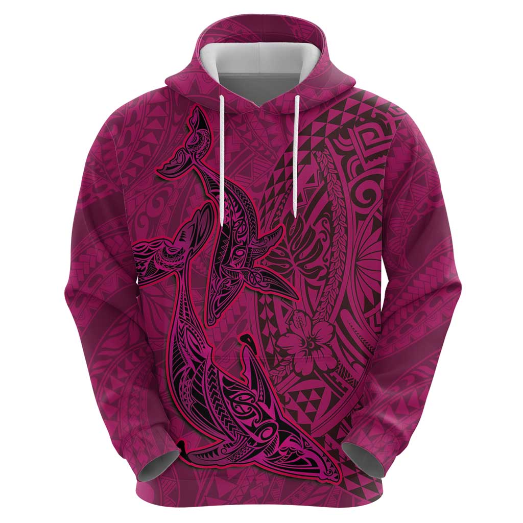 Hawaiian Whales Polynesian Art Motifs Zip Hoodie Pink Color - Polynesian Pride
